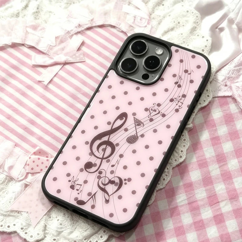 INS Korean Pink Brown Polka Dot Notes Phone Case For iPhone 17 Air 16 15 14 12 13 11 Pro Max Mini Plus Anti Fall  Back Y2k Cover