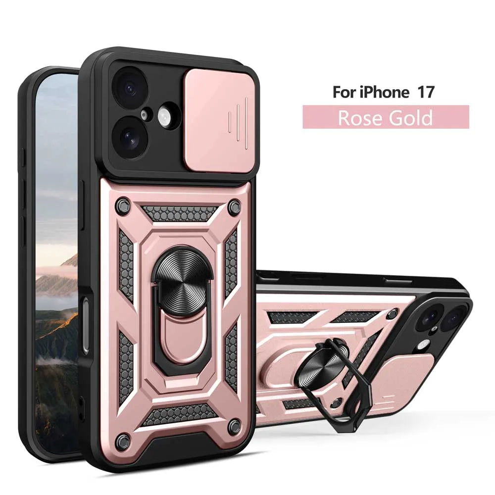 Case For iPhone 16 15 14 13 Pro Max 12 11 Pro 17 Xs Max XR 16 15 14 Plus 13 12 Mini Slide Camera Protector 360 Ring Armor Cover