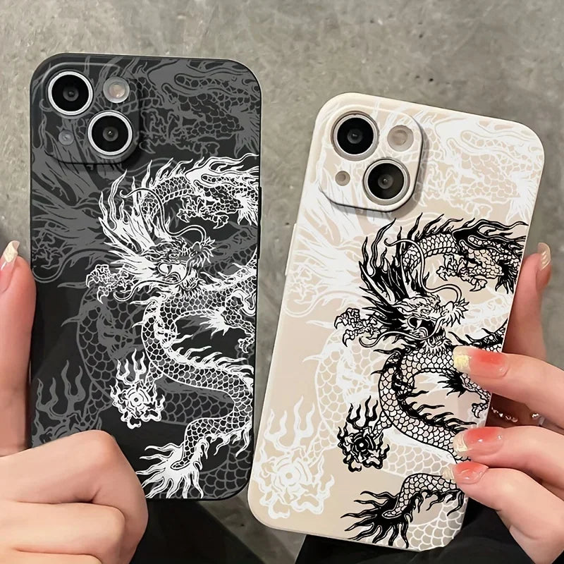 Black White Dragon Silicone Phone Case For iPhone 15 16 Pro Max Cases iPhone 14 13 12 11 Pro 16E XS X XR 7 8 Plus SE2 Soft Cover
