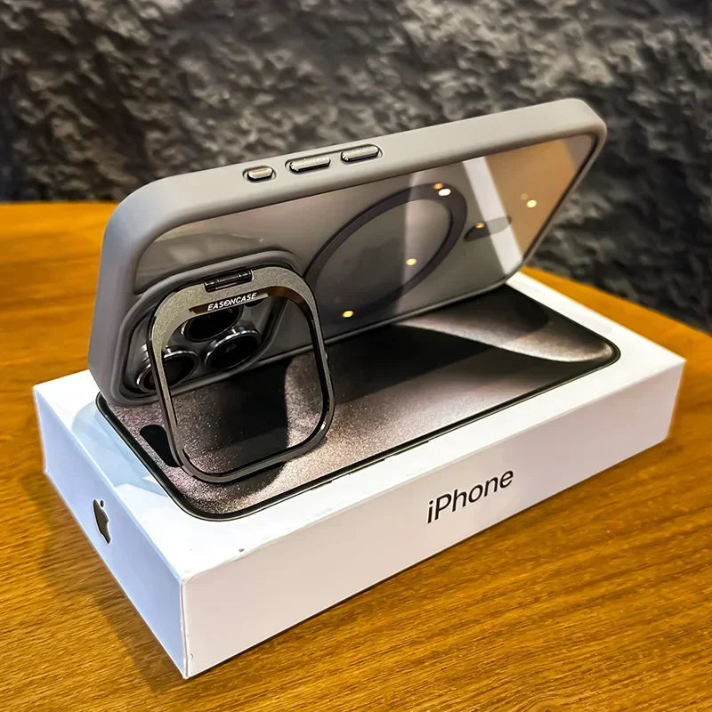 Luxury Magnetic Shockproof Phone Case For iPhone 16 15 14 13 12 11 Pro Max Plus Pro Funda Stand Glass Lens Protection Back Cover