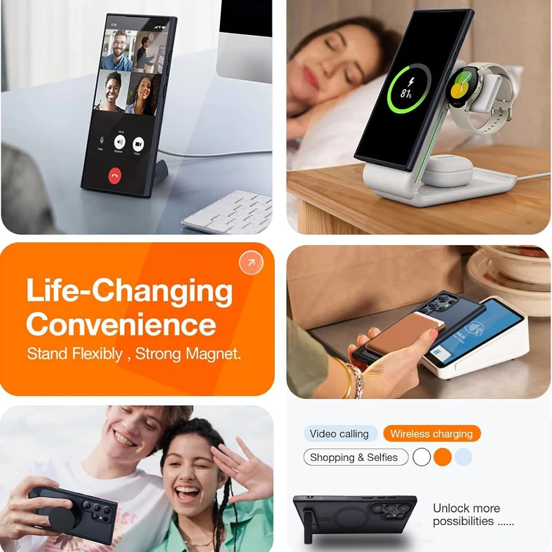 UYUXIO Magnetic Mobile Phone Case with Kickstand for Samsung Galaxy S26 S25 S24 S23 Ultra FE S22 Plus Cover Stand with Holder