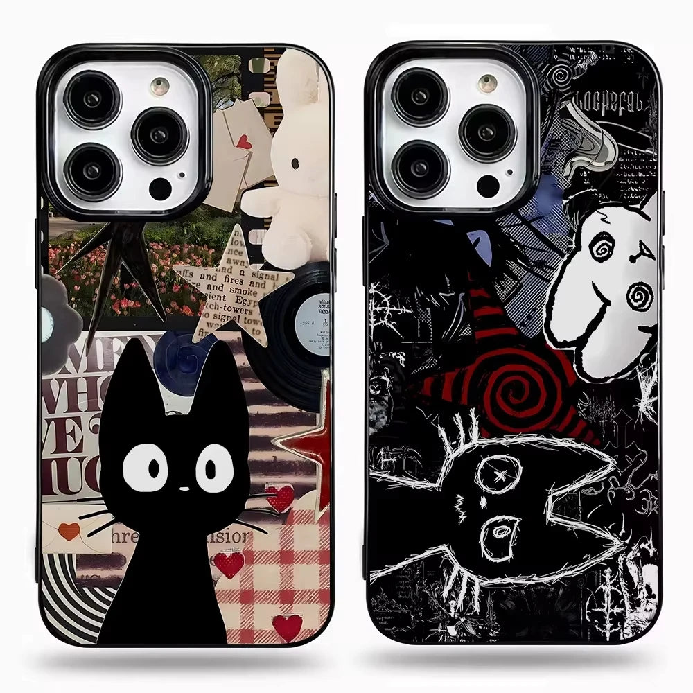 Graffiti Black Cat Pattern Phone Case For iPhone 17 Air 16 Pro Max 15 14 Plus 13 12 Mini 11 Pro Shockproof Silicone Back Cover