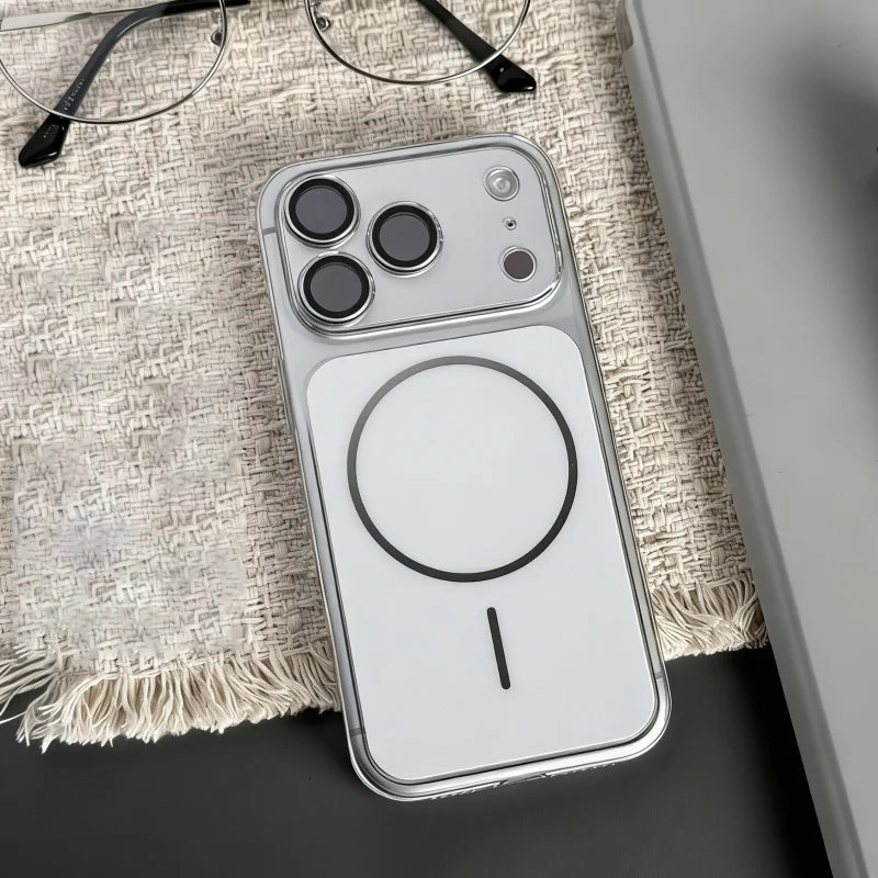 Luxury Hard Ultra-Thin Magnet Case For iPhone 17 Air 16 15 14 13 Pro Max For Magsafe Wireless Charge Clear PC Large Window Cover