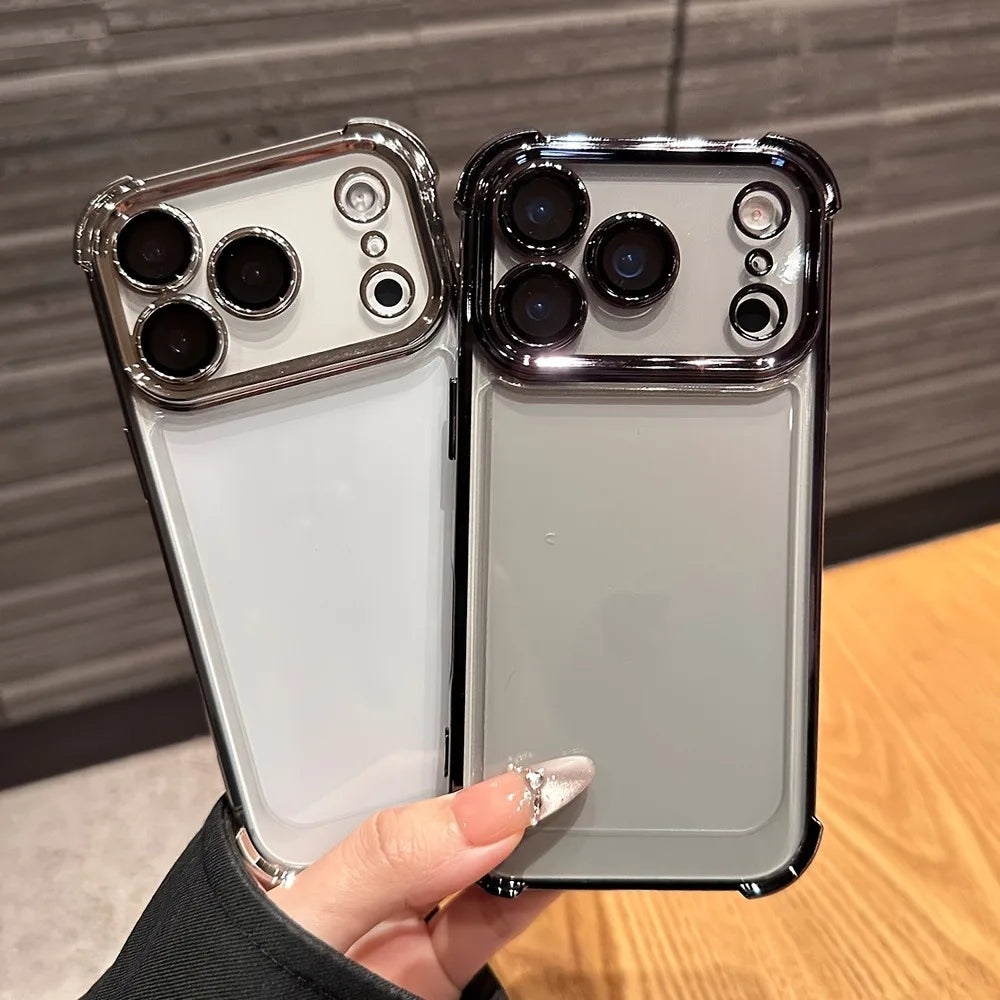 Luxury Buffer Impact Shockproof Plating Transparent Phone Case For iPhone 17 16 15 14 13 12 11 Pro Max Plus Air Clear Back Cover