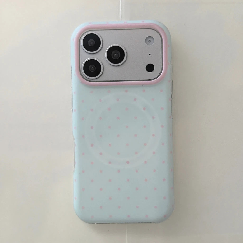 Korean Style Aesthetic Color Collision Polka Dot Magnetic Shockproof Protective Phone Cover Case for IPhone17 16 15 14 Pro Max