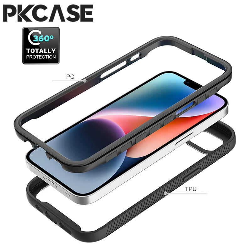 PKCASE 3 in 1 Transparent Hybrid Armor Shockproof Case For iPhone 17 Air 16 15 14 13 Mini 12 11 Pro Max Plus Cover