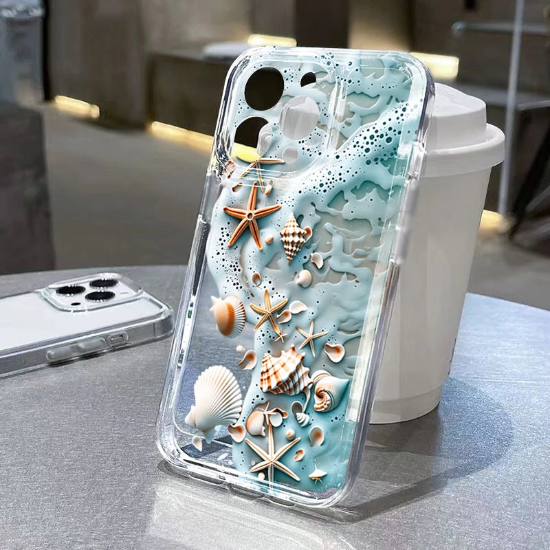 Beach Shell Phone Case For iPhone 17 Air 16 15 14 13 12 11 Pro Max 16 Plus 16E 17E Cover Transparent TPU Bumper Cover