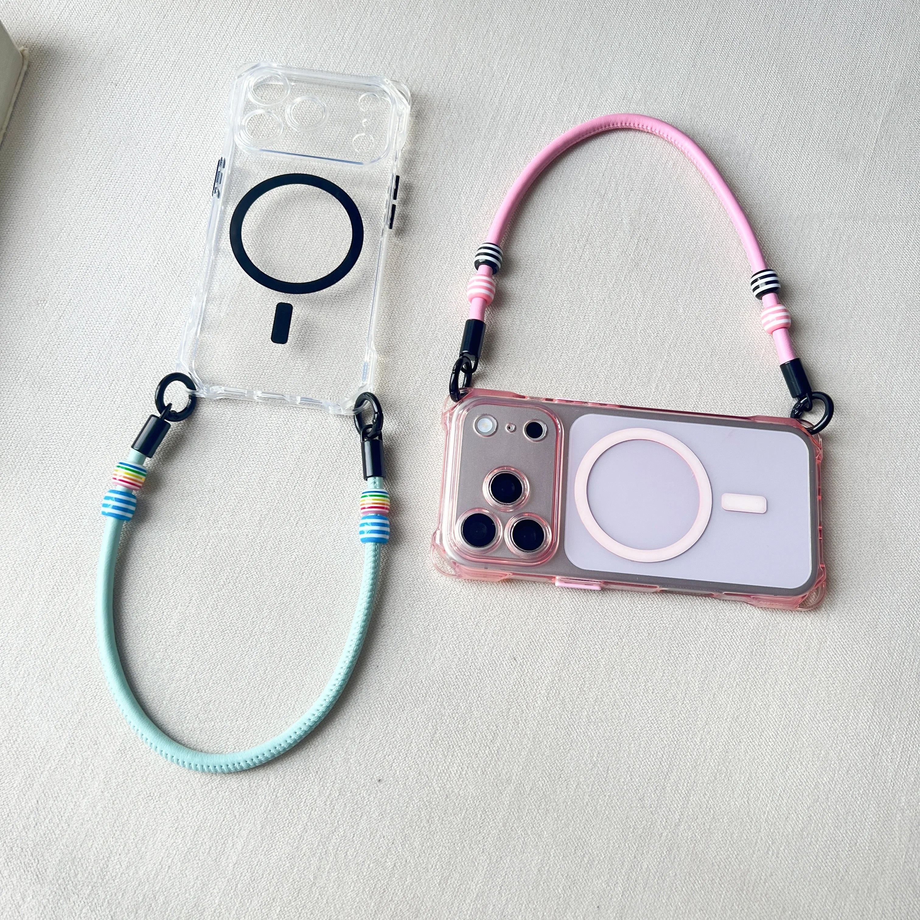 Leather Beaded Lanyard Phone Case Suitable For iPhone 17 Pro Max Wristband 17 Air Magnetic 17 Pro Drop Protection Case,Charm