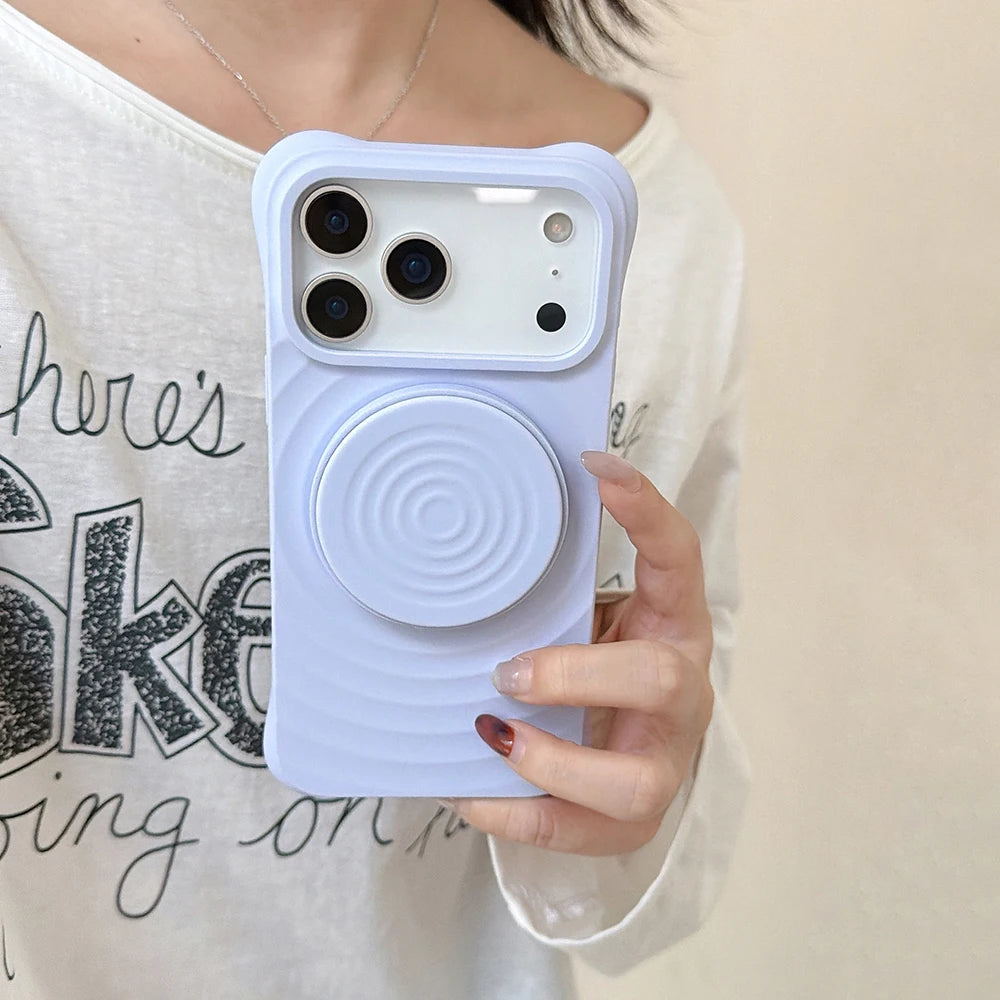 Luxury Silicone Ripple Case For iPhone 17 Air With Hidden Holder For iPhone 17 16 15 14 Pro Max Plus Shockproof Stand Back Cover