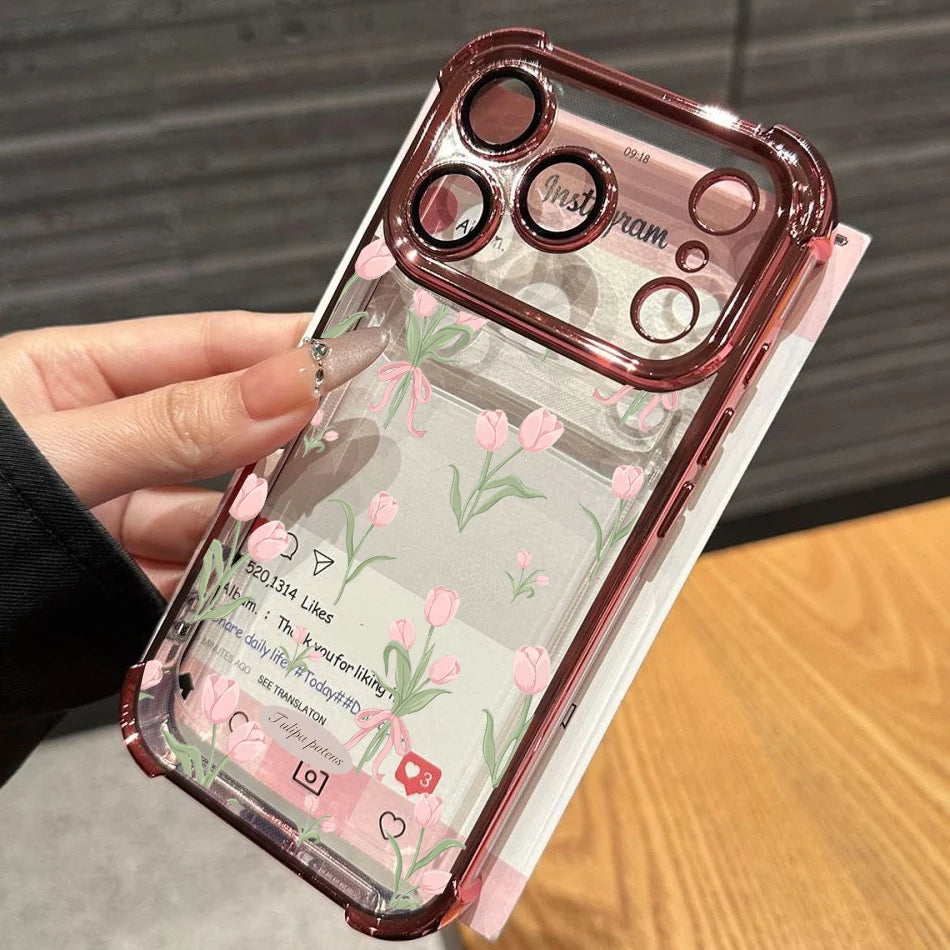 Phone Case For Xiaomi Note 15 14 13 Pro Plus 5G 12 11 4G Redmi 15C 15 14C 12C Small Flower Candy Plating Corner Clear TPU Cover