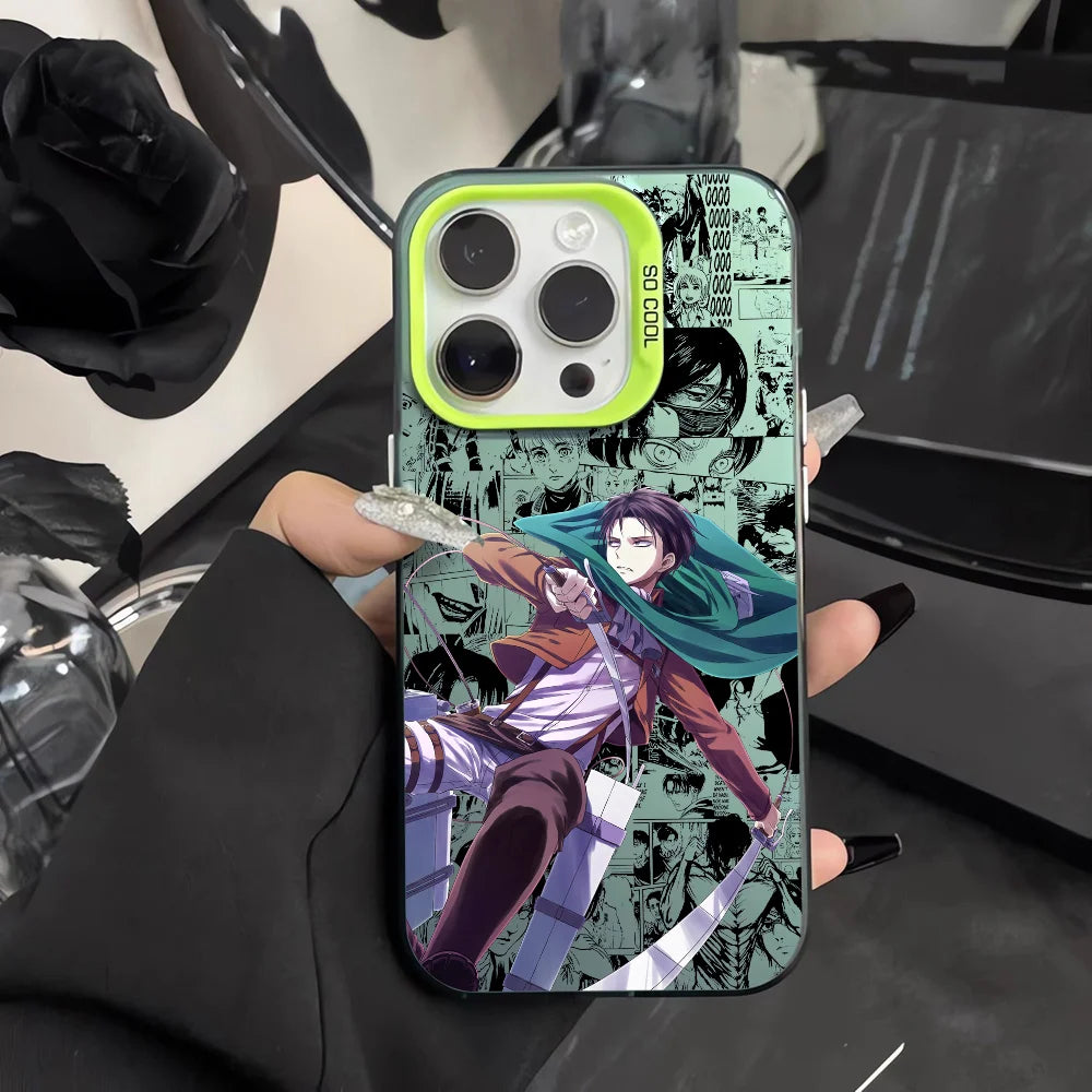 Anime L-Levi A-Ackerman Phone Case For iPhone 16 15 14 13 12 11 Pro Max Black Matte Multicolor Laser Metallic Aurora Cover