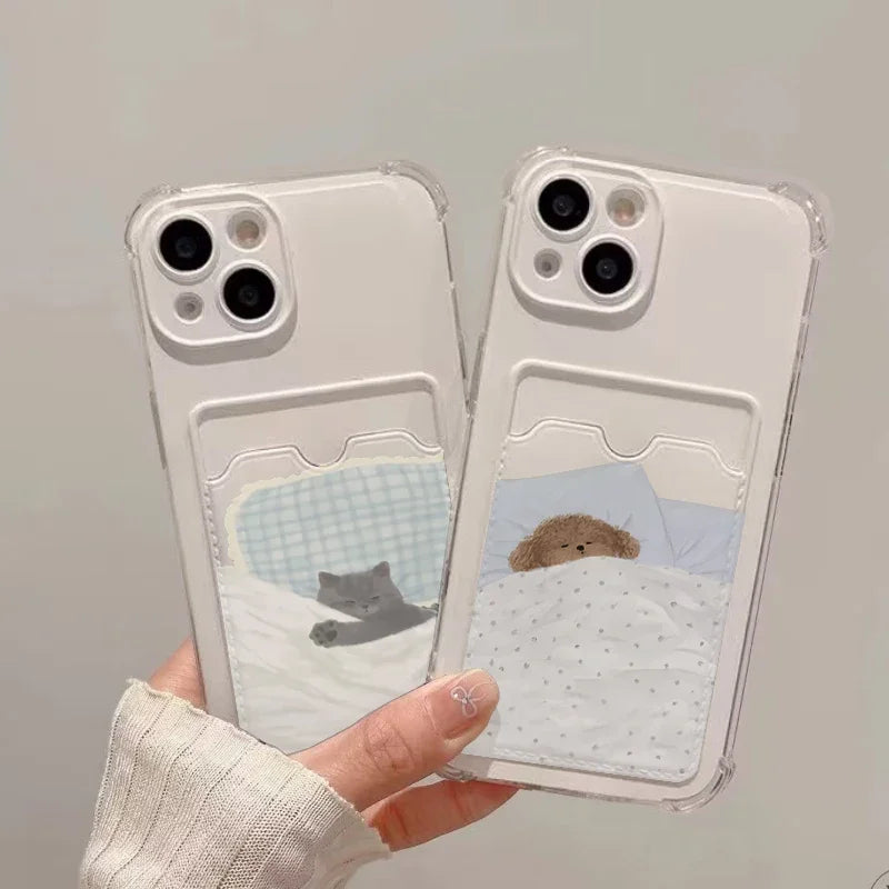 Cute Sleep Dog Cat Couple Case For Samsung Galaxy S25 S24 S23 S22 S21 Plus Ultra FE A56 A36 A26 A54 A55 A35 A15 A14 A34 Cover