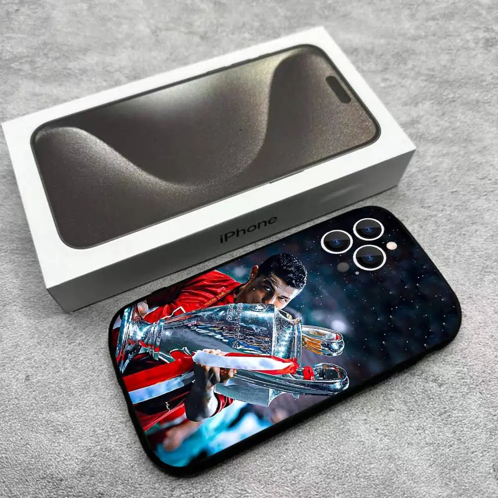 R-Ronaldo Cool CR7 Phone Case For iPhone 17,16,15,14,13,12,Pro,Max,Plus,E,SE4,Air,Mini Black Soft Box