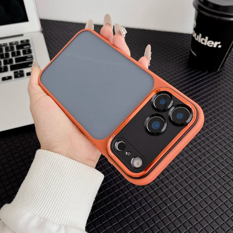 Luxury Solid Color Matte Border Translucent Backplane Armor Phone Case For iPhone 17 Pro Max 15 14 16 Pro Max Bumper Back Cover