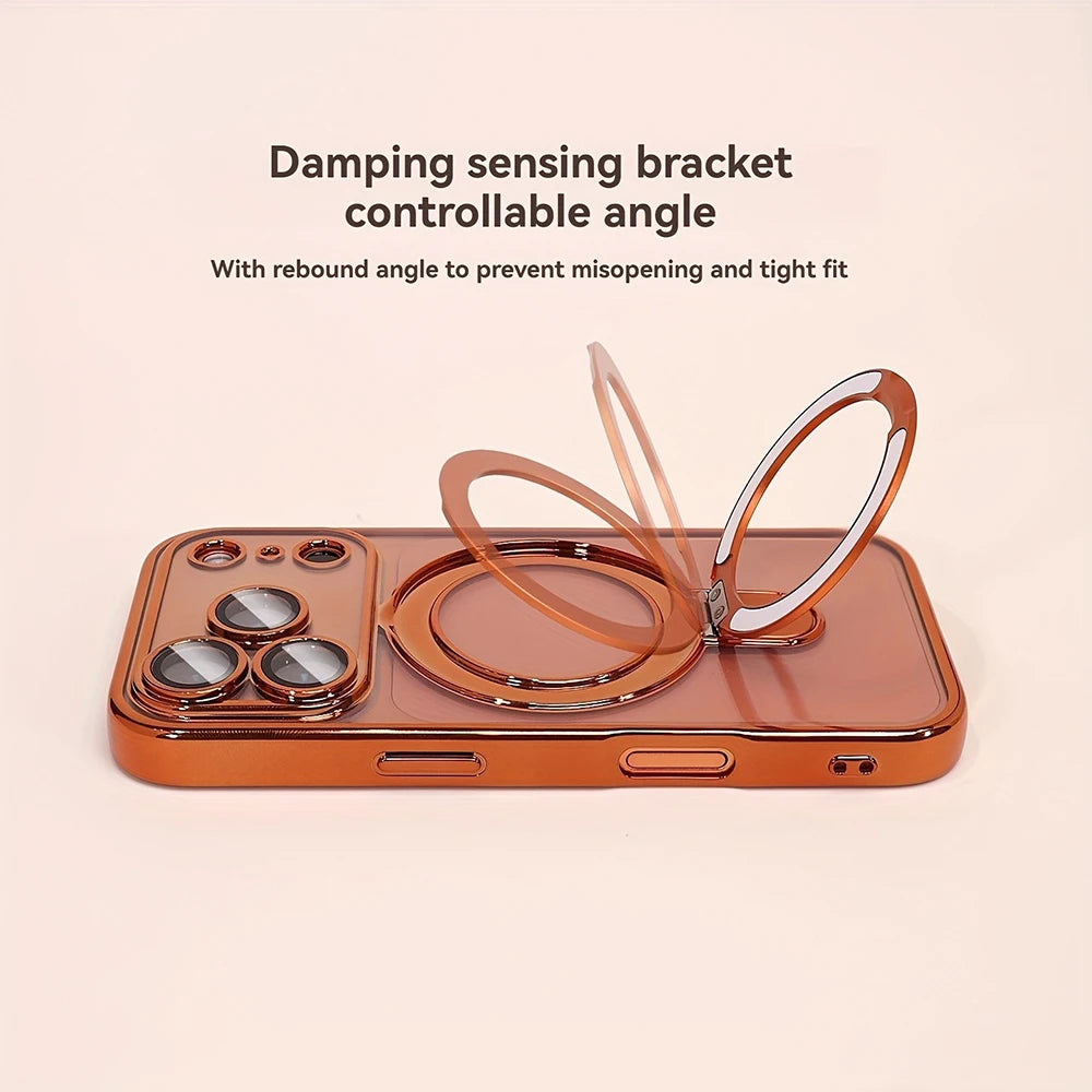 Luxury Plating Magnetic Bracket Phone Case For iPhone 17 16 15 14 13 Pro Max 17Pro Cases For Magsafe Stand Holder Clear Cover