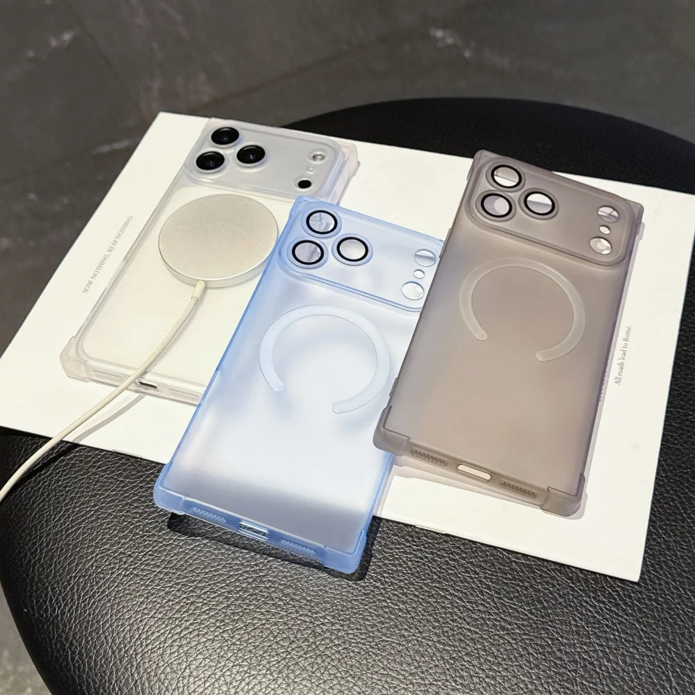 Square Angle AntiFall For Magsafe Phone Case For iPhone 17 Air 16 15 14 13 Plus Pro Max 17ProMax Ice Mist Magnetic Charge Cover