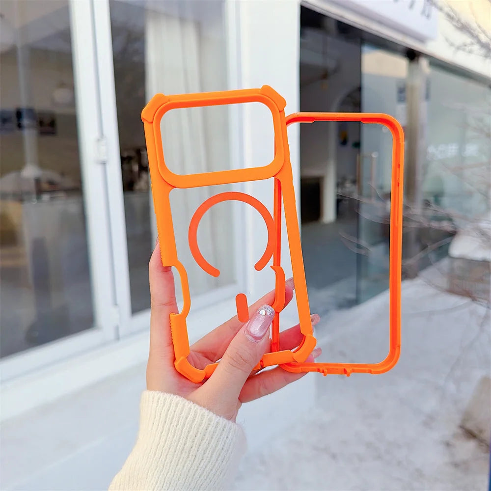 Magnetic Luxury Transparent Armor Shockproof Case For iPhone 17 Pro Max Air 17 Pro 16 15 14 13 12 11 for Magsafe Anti-fall Cover