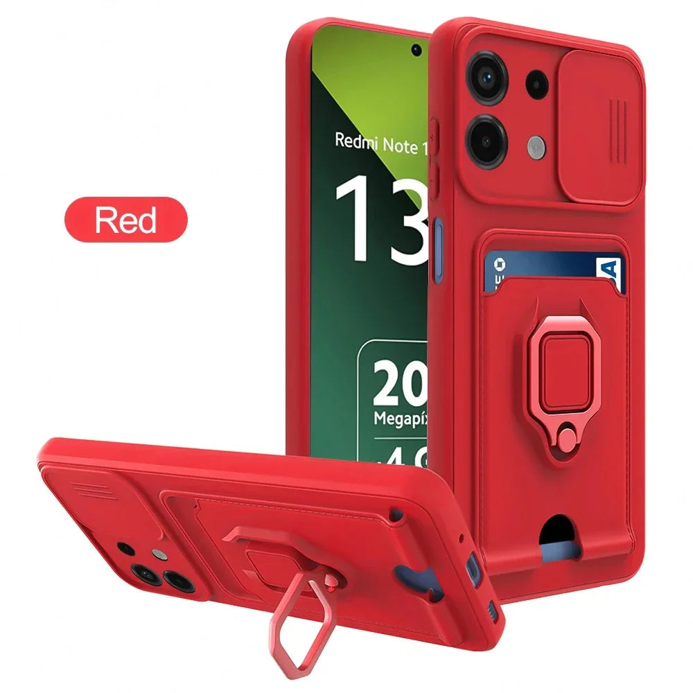 Slide Camera Ring Holder Case For Xiaomi Redmi Note 13 Pro 12 11S 10S 10 11 Pro Plus Redmi 13C 12C 12 10C 10A 10 Silicone Cover