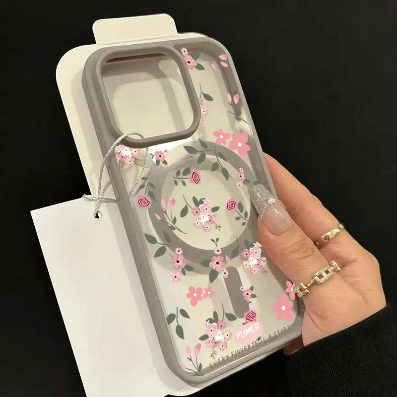 A Floral Ultra-Clear Magnetic Circular Case For iPhone 17 16 Pro Max 15 14 Plus 13 12 11 Air For Magsafe Wireless Charging Cover