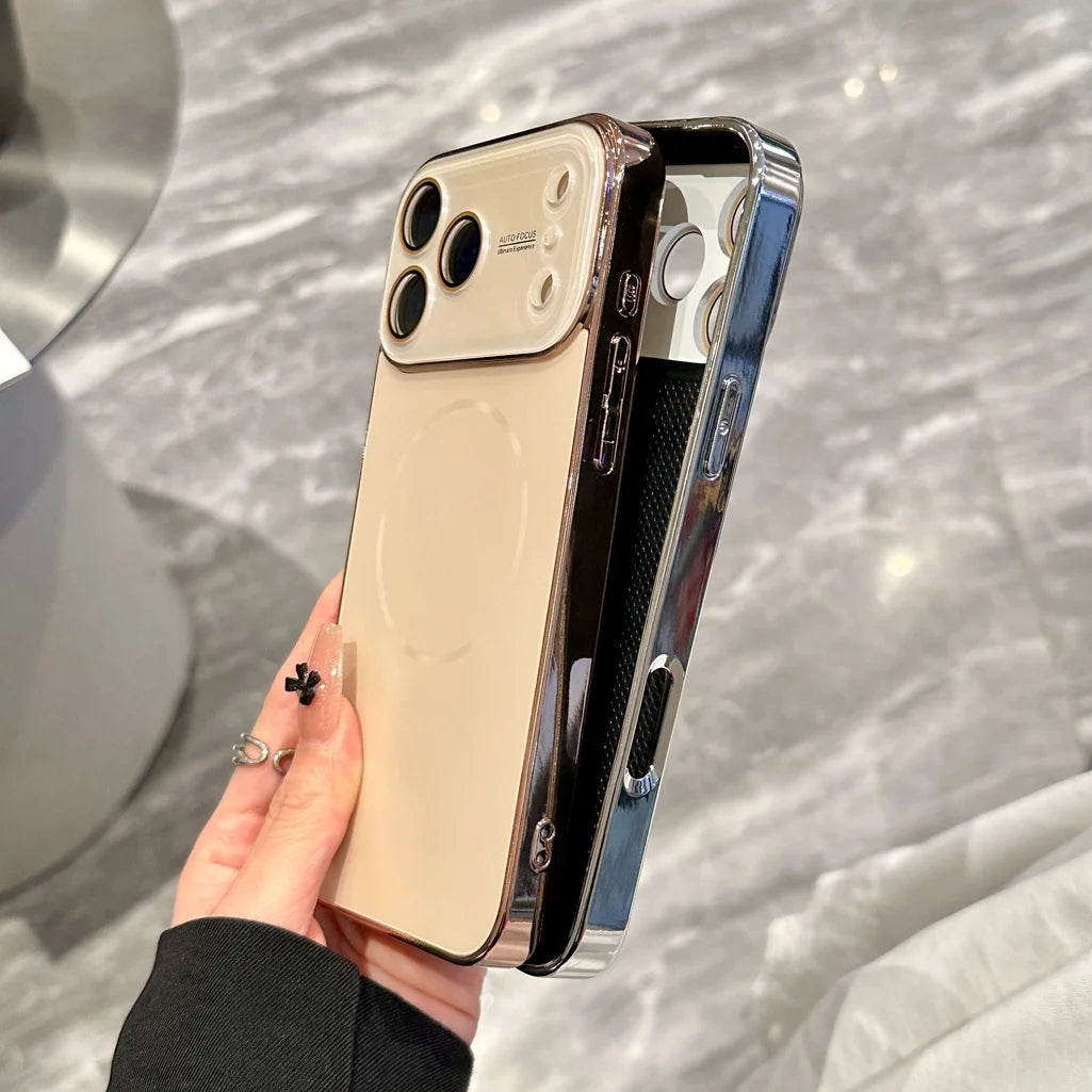 Luxury Plating Matte For Magsafe Wireless Charge Case For iPhone 17 16 15 14 13 Pro Max Magnetic Glass Lens Protection Cover