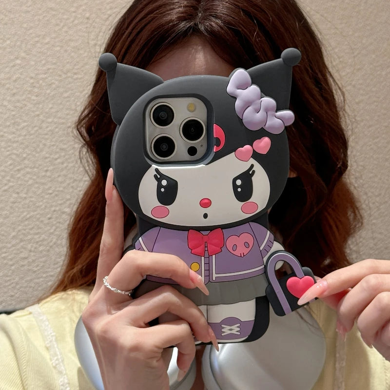 Cute 3D Cartoon Kuromi Phone Case for iPhone 17 Pro17 16 15 14 13 12 11 Pro Max 16 Plus Shockproof Soft Silicone Phone Cases