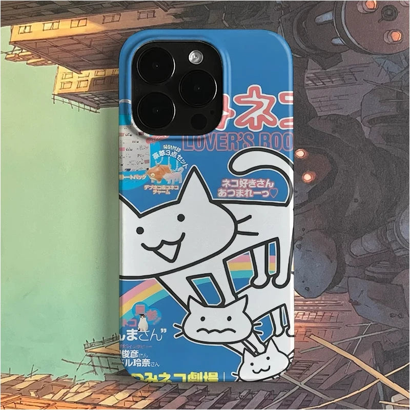 Blue Dreamy Creative Japanese Kitten Cartoon Phone Case For IPhone 17 16 15 14 13 12 11 Pro XR X Max 8 7 Plus Kawaii Trend Cover