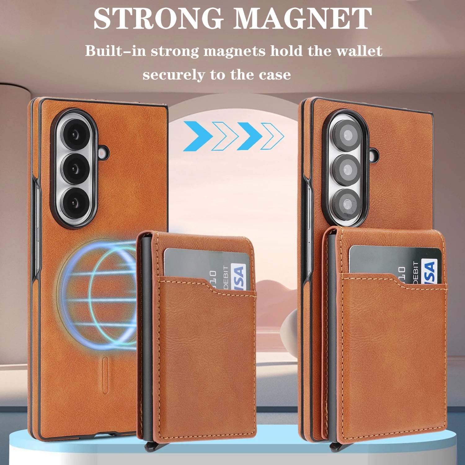 2 in 1 Wireless Charging Leather Case For Samsung Galaxy Z Fold 7 6 5 4 3 Fold7 Magnetic Card Slots Cards Holder Phone Cover