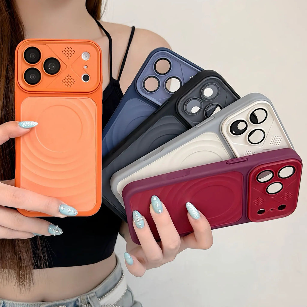 Magnetic Wavy Texture Phone Case for iPhone 17 Pro Max Large Camera Window for 16 15 Pro Heat Dissipation Protective Cover