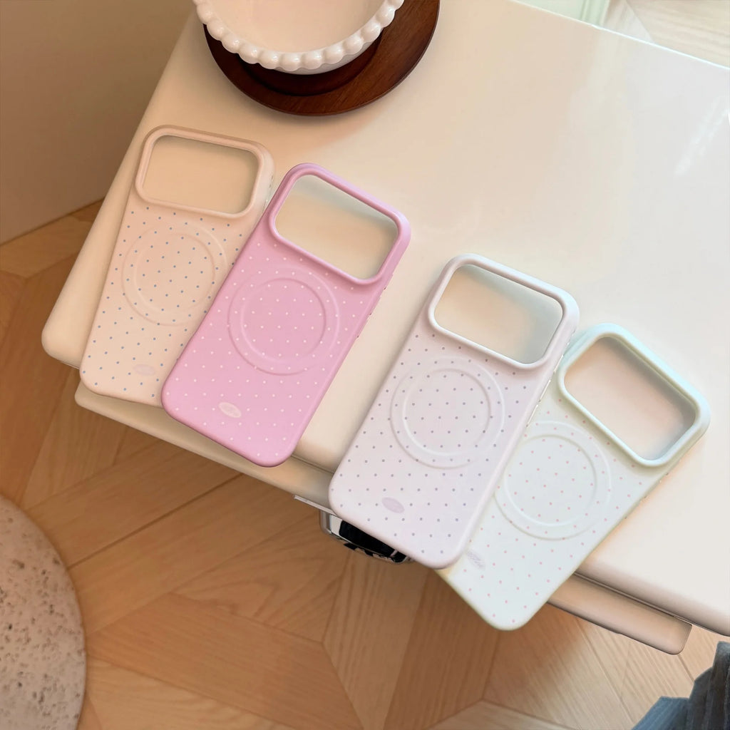 Korean Candy Colors Full Screen Polka Dot Magnetic Phone Case for iPhone 17 16 15 13 14 Pro Max Shockproof Protective Soft Cover