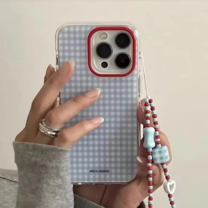 Fashion Blue Checkered Phone Case For Samsung Galaxy A37 A57 A16 A07 A17 A36 A26 A56 A55 A35 A25 A15 A05s A54 A24 A14 A13 4G 5G