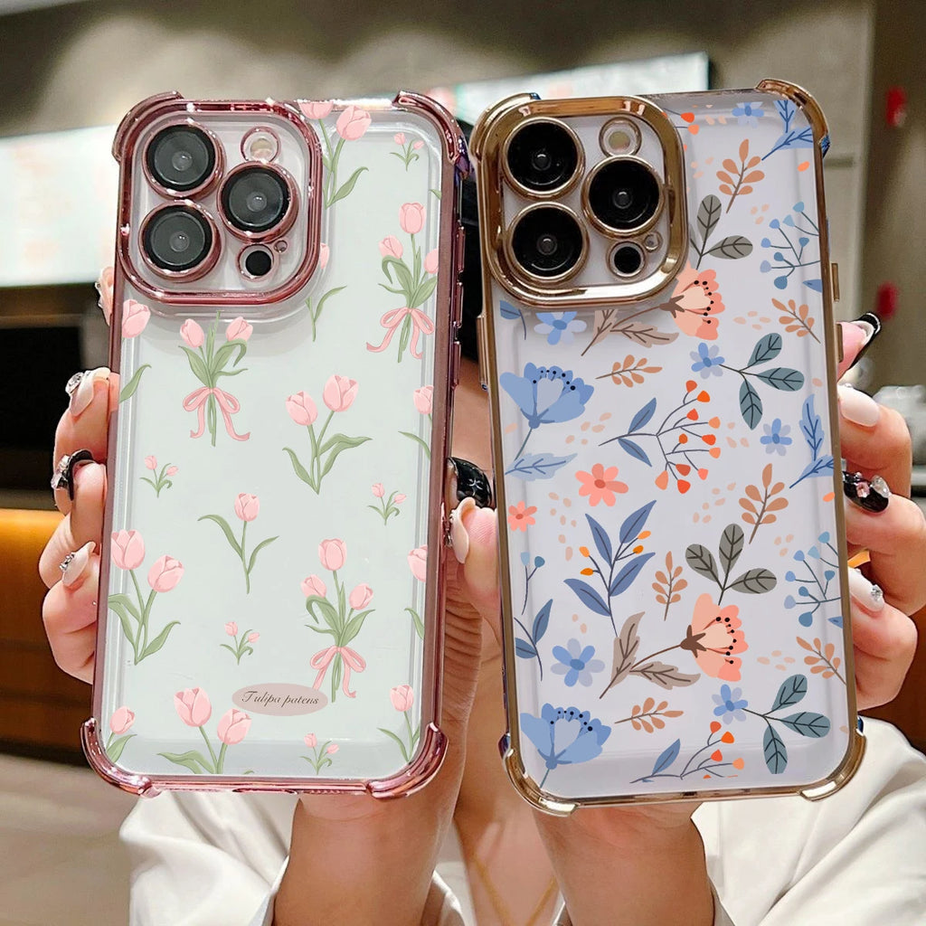 Phone Case For Xiaomi Note 15 14 13 Pro Plus 5G 12 11 4G Redmi 15C 15 14C 12C Small Flower Candy Plating Corner Clear TPU Cover