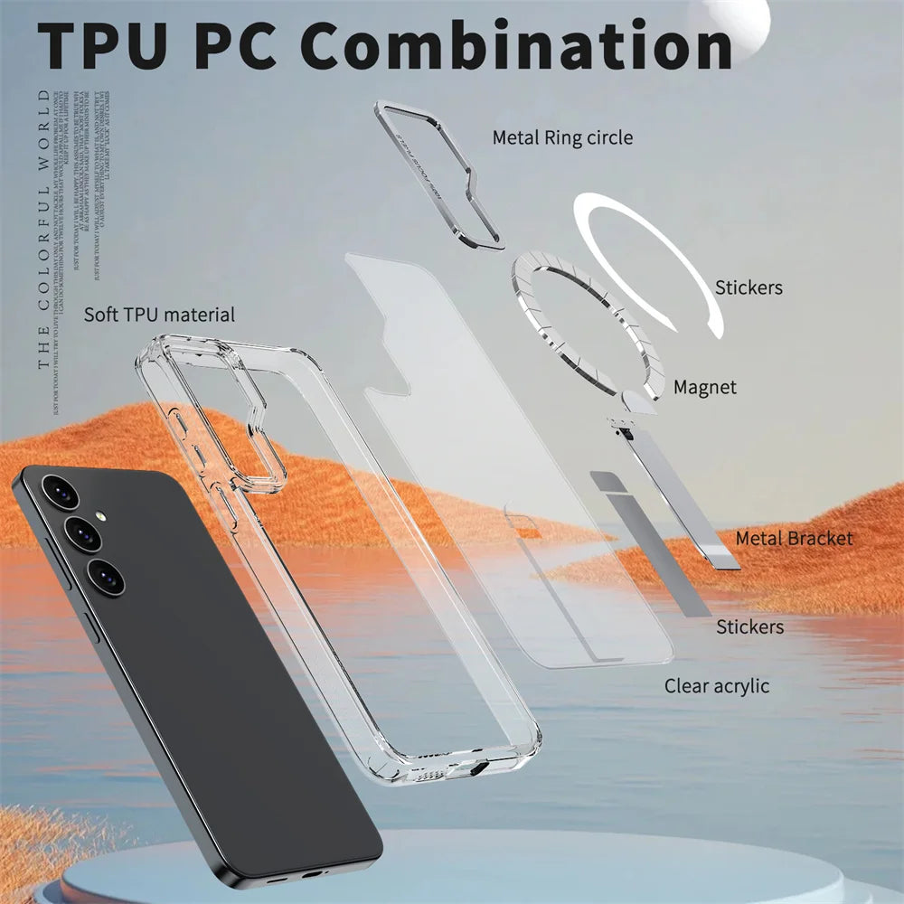 Luxury Metal Bracket Fold Stand Magnetic Phone Case For Samsung S26 S25 Edge S24 S22 S23 Ultra For Magsafe Wireless Charge Cover