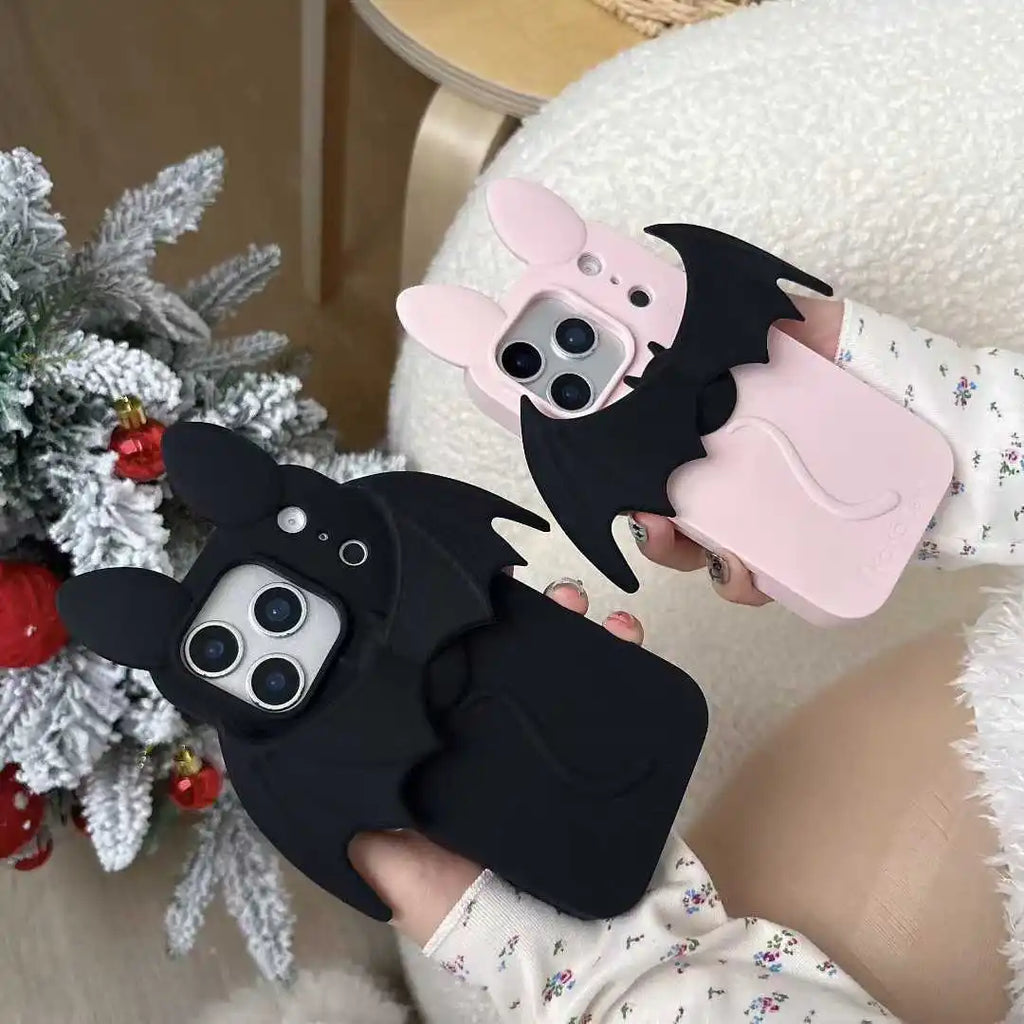 Cartoon Bat Cute Cat Ears Silicone Soft Case for IPhone 17 16 15 14 13 Pro Max 17Pro IPhone17 i17 ProMax Phone Cover Accessories