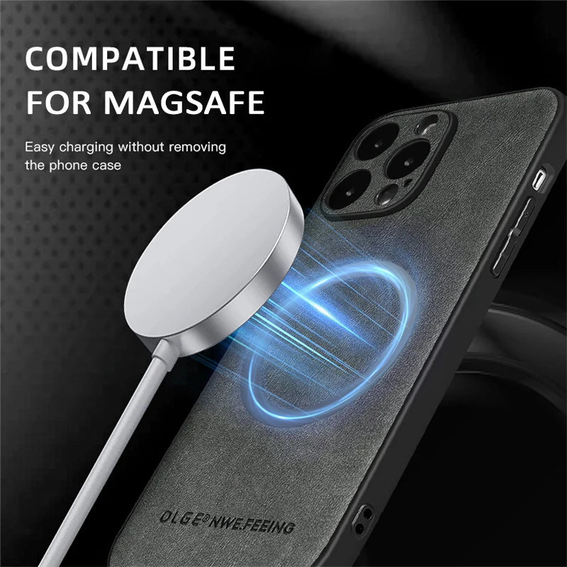 For Magsafe Magnetic Phone Cases For iPhone 17 16 13 15 14 11 12 Pro Max 16e 17 Air 15 16 Plus Wireless Charging Leather Cover