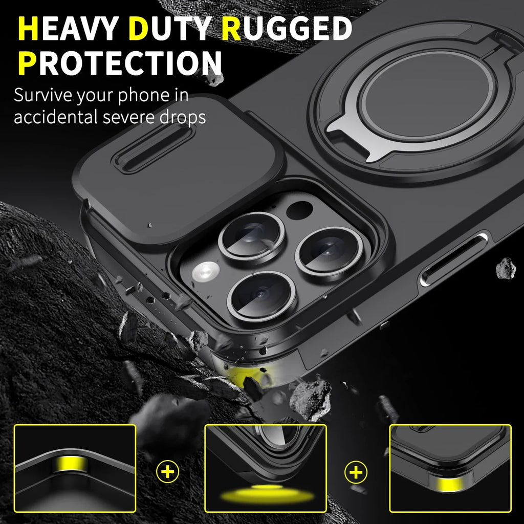 Luxury For Magsafe Magnetic Wireless Charge Armor Case For iPhone 17 Air 16 15 14 13 12 11 Pro Max Slide Camera Protection Cover