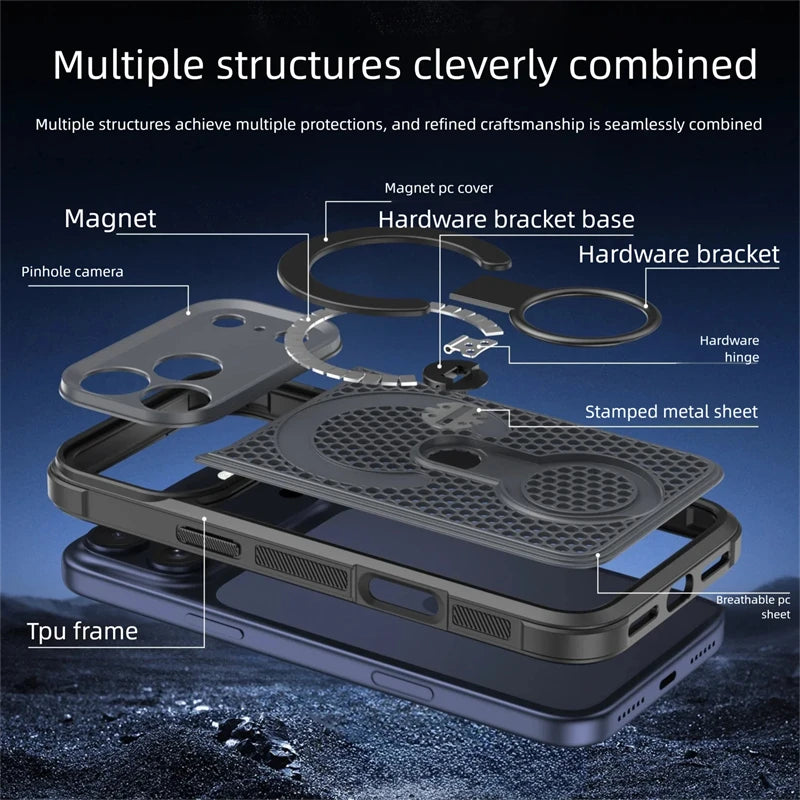 360° Rotating Ring Holder Magnetic Mesh Heat Dissipation Case for iPhone 16 15 14 13 12 11 17 Pro Max Air Plus For Magsafe Cover