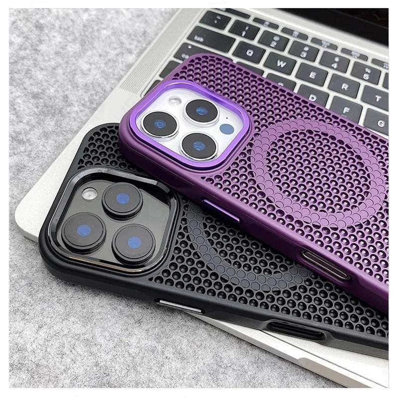 Heat Dissipation Mesh For Magsafe Magnetic Wireless Charge Case For iPhone 16 15 14 Plus 13 12 Pro Max Breathable Armor Cover