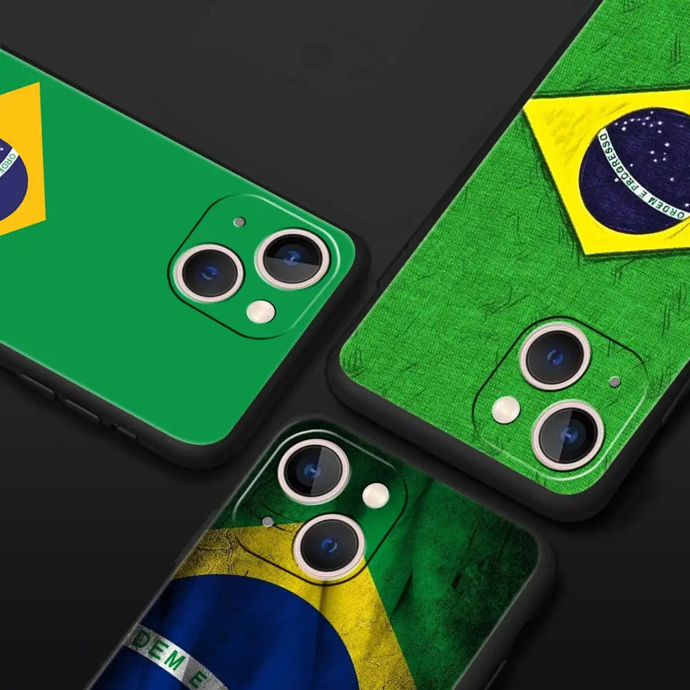Large Brazil Flag Luxury Phone Case For iPhone 17 Air 16 Plus 13 15 14 12 11 Pro MAX 7 8 SE Soft TPU Black Cover
