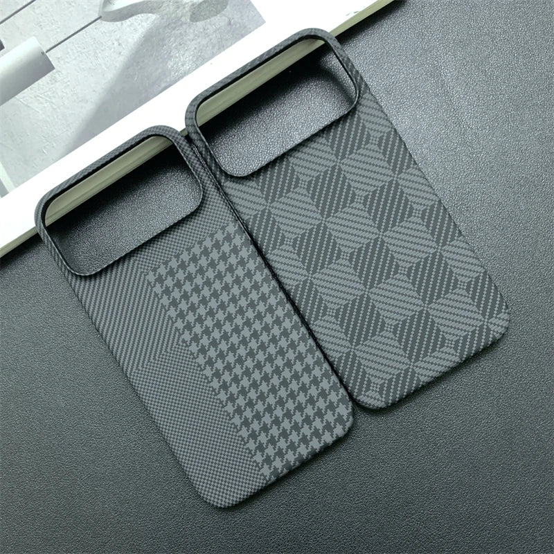 Slim Carbon Fiber Shockproof Matte Case for iPhone 17 Pro Max 16 15 14 13 Luxury Checkered Pattern Contrast Color Bumper Cover