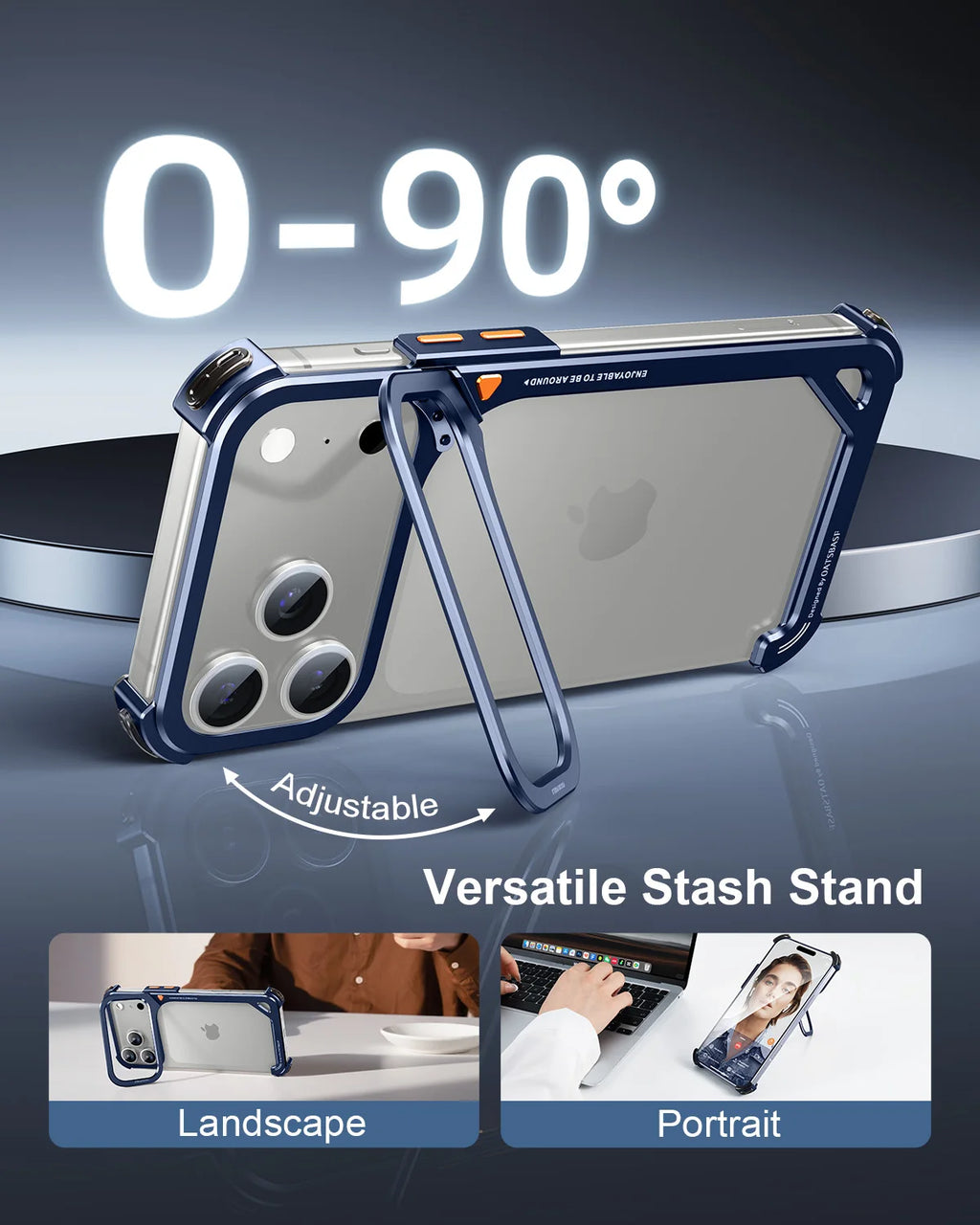 Oatsbasf Metal Frameless "9" Design Phone Case for iPhone 17 Pro Max /17 Pro Phone Cover with 90° Adjustable Hidden Camera Stand