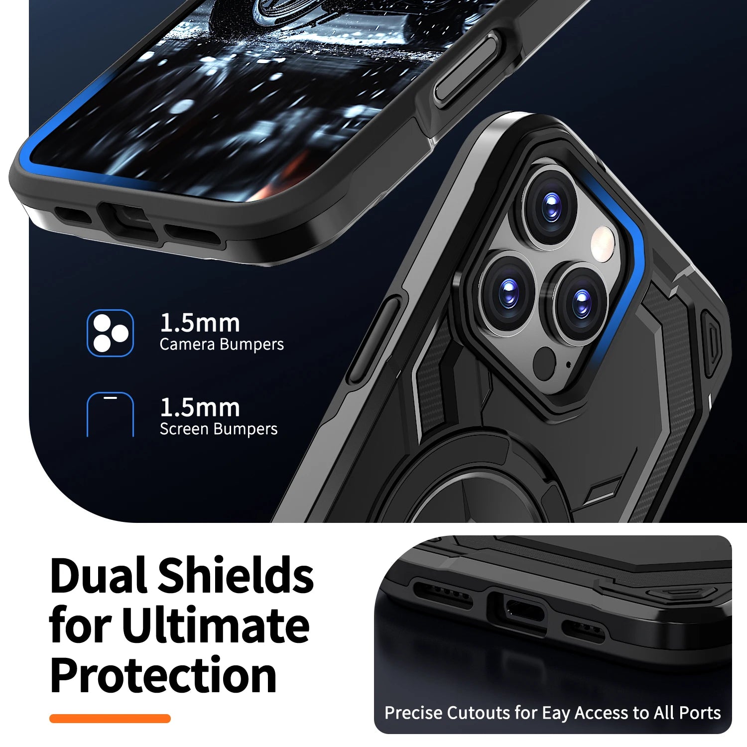 Luxury Magsafe Magnetic Wireless Charging Armor Phone Case For iPhone 16 15 14 13 12 11 Pro Max Plus 16E 16 E Ring Stand Cover