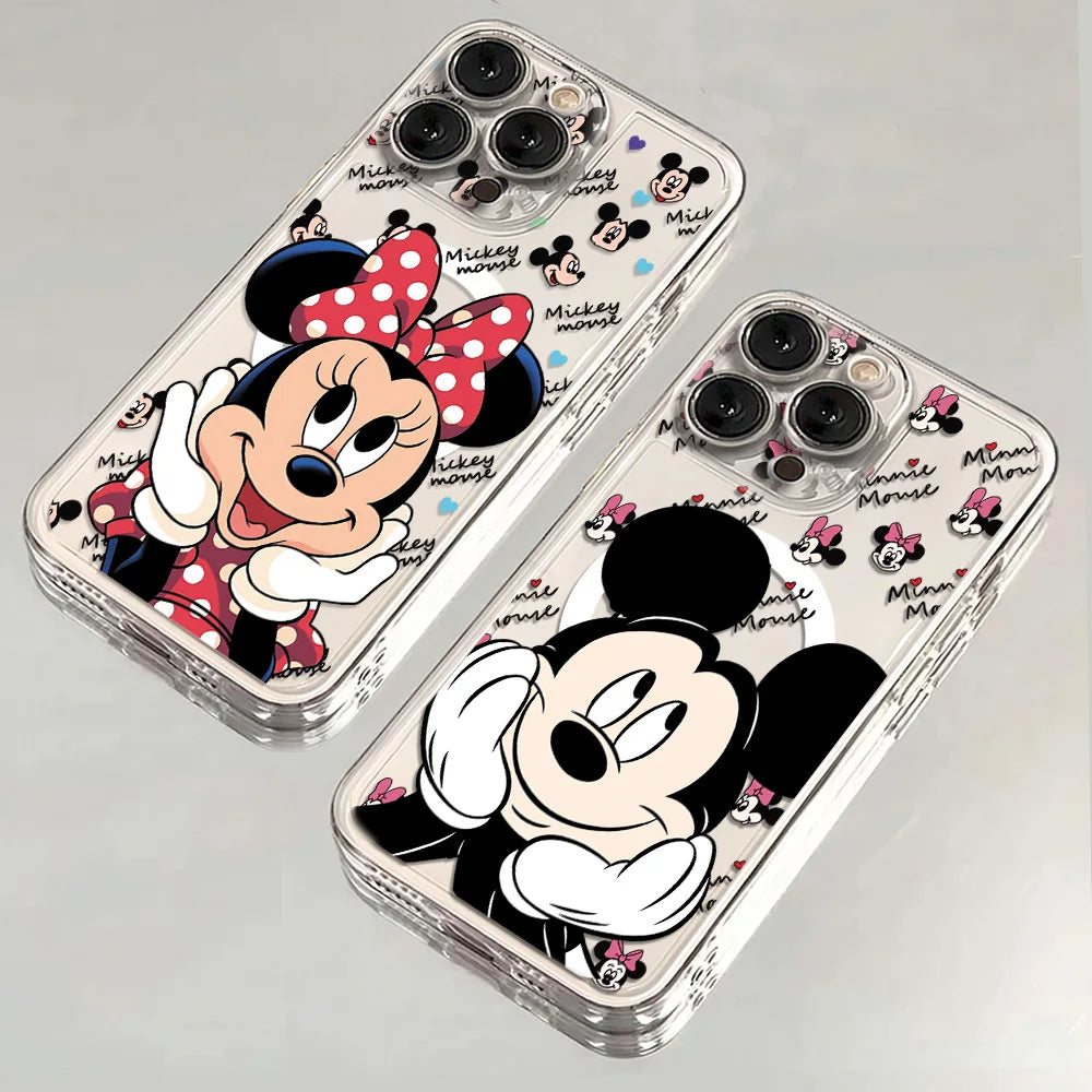 Mickeys Minnies Couple Magnetic Phone Case for Samsung Galaxy S25 S24 S23 S22 S21 S20 FE Edge Plus Ultra 5G Soft Clear TPU Cover
