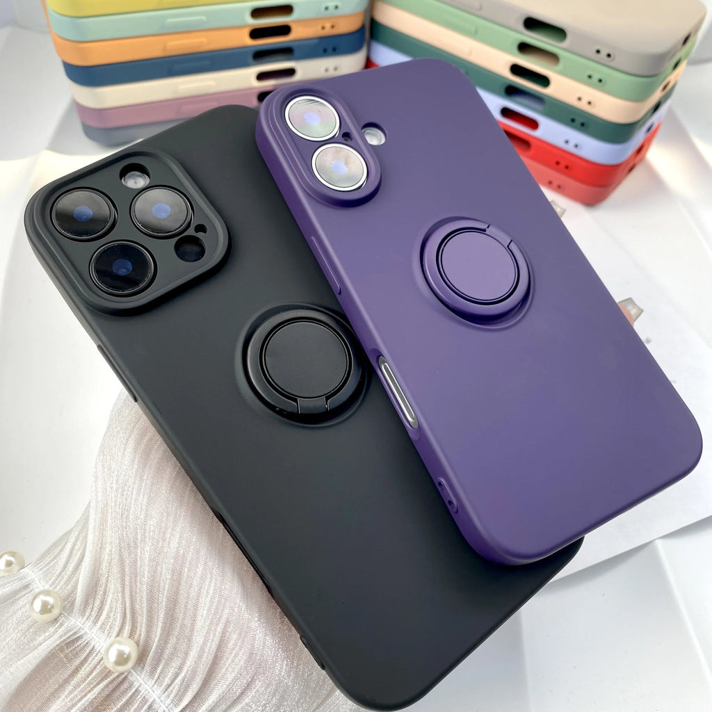 Original Liquid Silicone Magnetic With Ring Holder Phone Case For iPhone 11 12 13 14 15 16 17 Air Pro Max Plus Shockproof Cover