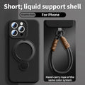 Magnetic Bracket Liquid Silicone Phone Case For iPhone 16 17 Air 15 14 13 Pro Max Magsafe With Hanging Rope Protective Cover