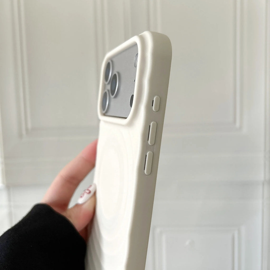 Water Ripple Magnetic Wireless Charge Phone Case for iPhone 17 16 15 14 Plus 13 12 11 Pro max 17Air Matte solid color back cover