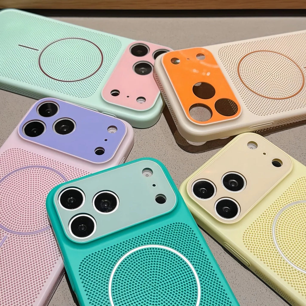 Luxury Mesh Heat Dissipation Magnetic Case for iPhone 17 Air 16 15 14 13 Pro Max for Magsafe Lens Protection Two Tone Slim Cover