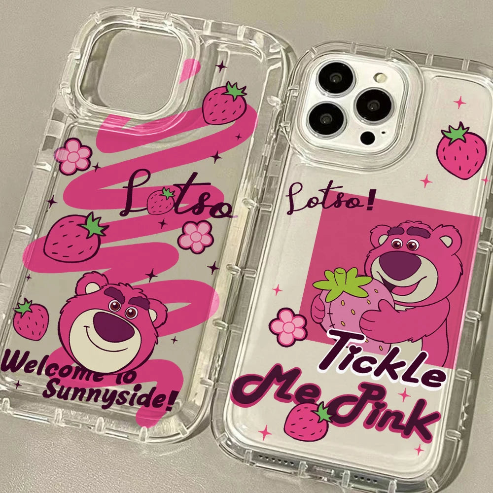 Cartoon L-Lotsos Bear Phone Case for Apple iPhone 17 Air 16 15 14 Plus 13 12 11 Pro Max Airbag Anti Drop Cover