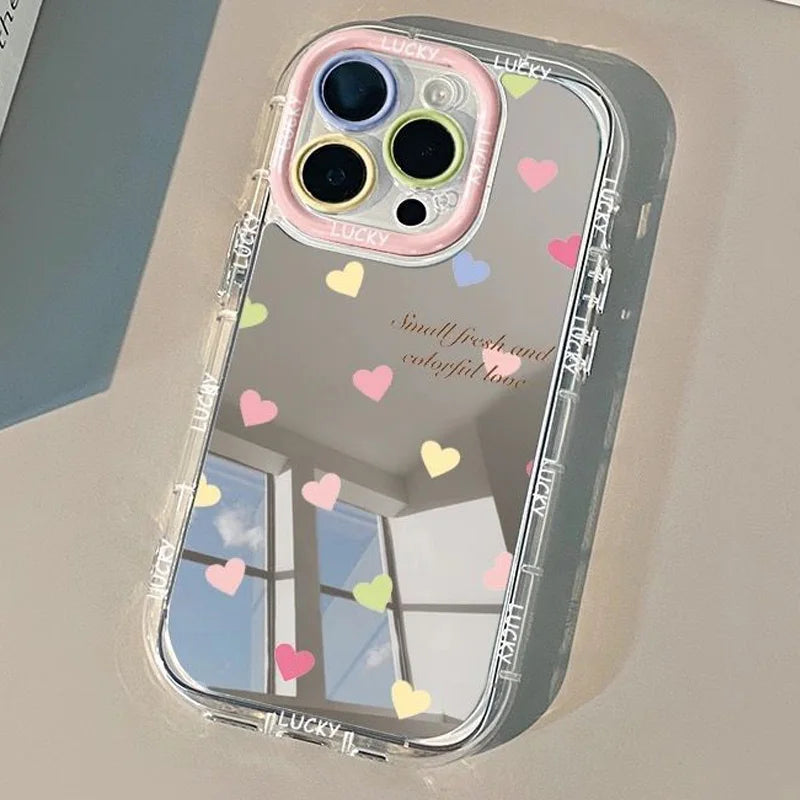 Beautiful Colorful Love English Pattern Mirror Phone Case For iPhone 17 16 15 14 13 12 11 Pro Max 16E 17E XR X XS 7 8 Plus Cover