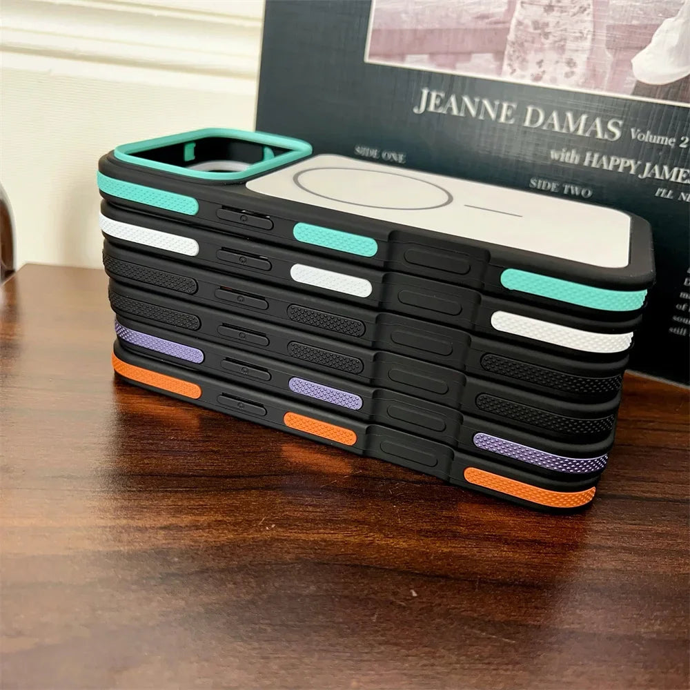 Business Matte Frosted Contrast Color for Magsafe Case for iPhone 17 16 13 12 11 Pro Max 15 14 Plus Magnetic PC TPU Armor Cover