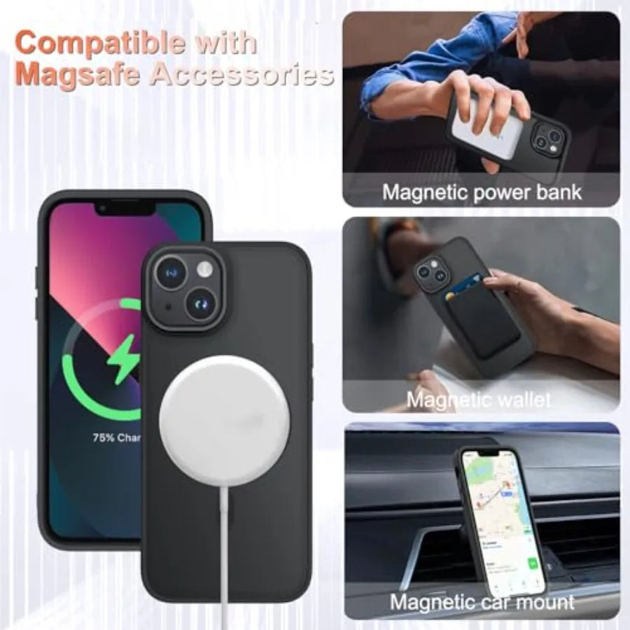 for iPhone 14 Case, iPhone 13 Case, with 1 Screen Protector, Matte Magnetic Slim Phone Cover, Support for Magsafe, Shockproof P